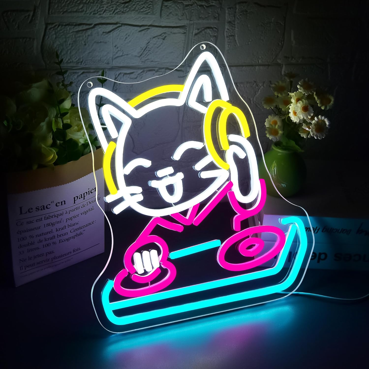 DJ Cat Neon Sign Dimmable Cat  – Musical Instrument Sign Bewertung und Preis