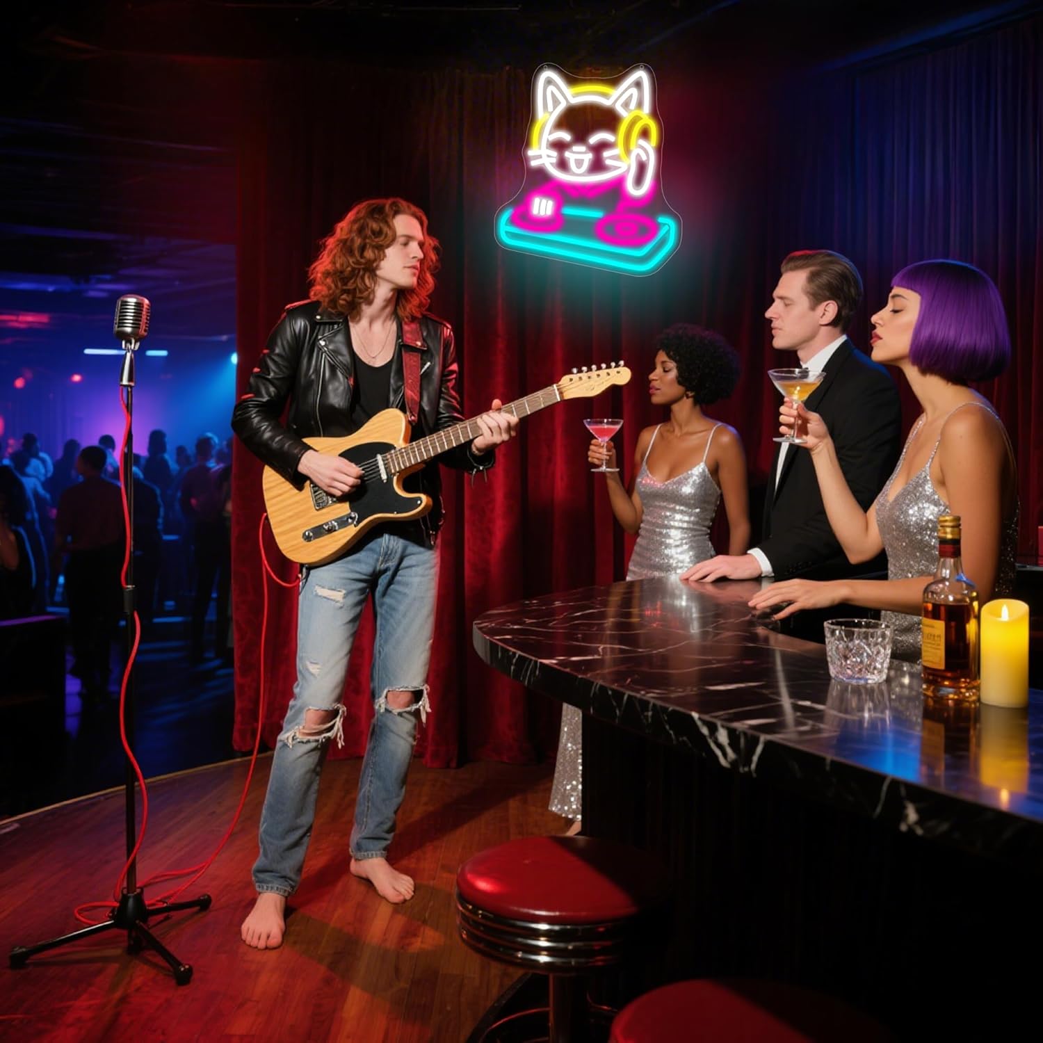DJ Cat Neon Sign Dimmable Cat  – Musical Instrument Sign Bewertung und Preis