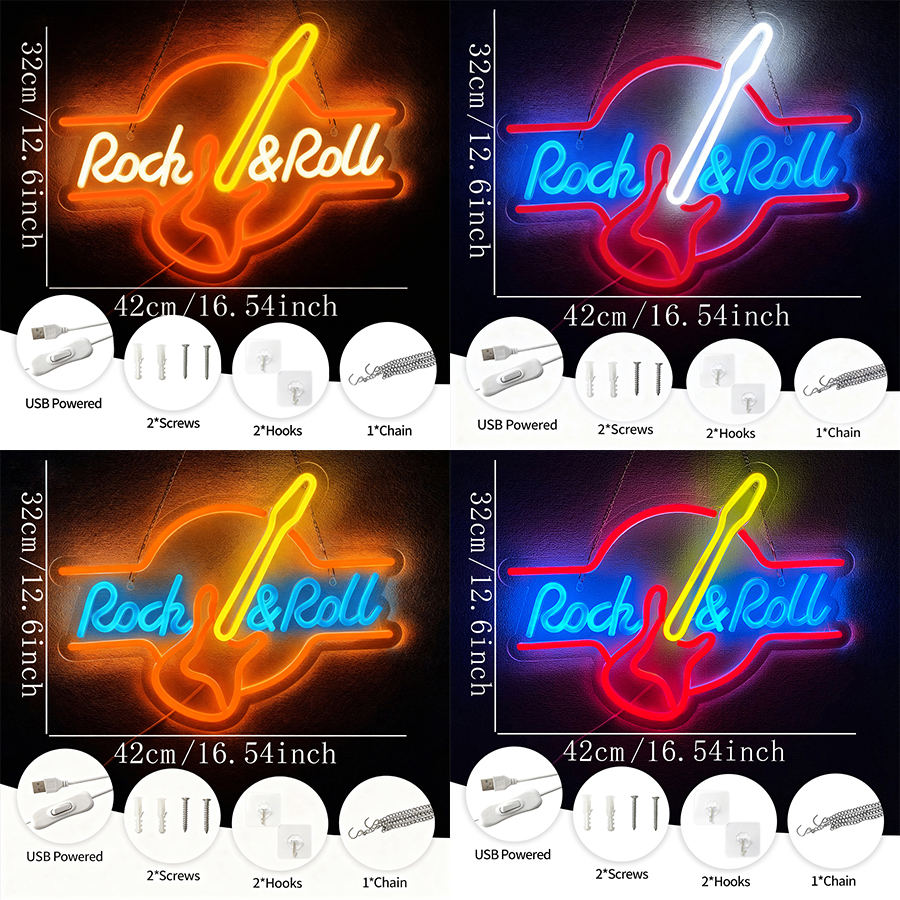 Rock & Roll Led Neon Sign, Mus – Musical Instrument Sign Bewertung und Preis